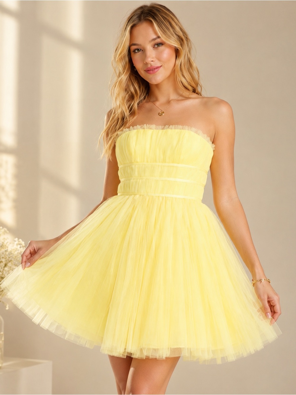 ASOS Lemon Yellow Strapless Tulle Mini Dress Balletcore Coquette NWT Size 6